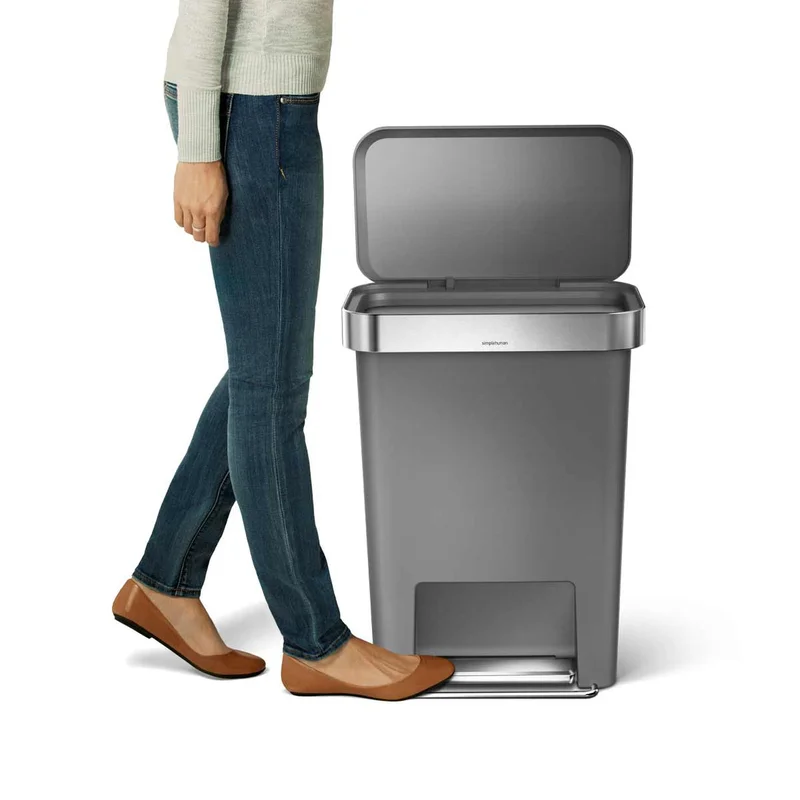 45 Liter / 12 Gallon Rectangular Kitchen Step Trash Can with Soft-Close Lid, Grey Plastic