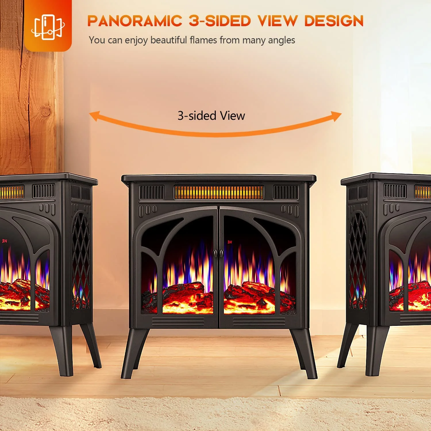 25 Inches 3D Infrared Free Standing Electric Fireplace Stove S230B
