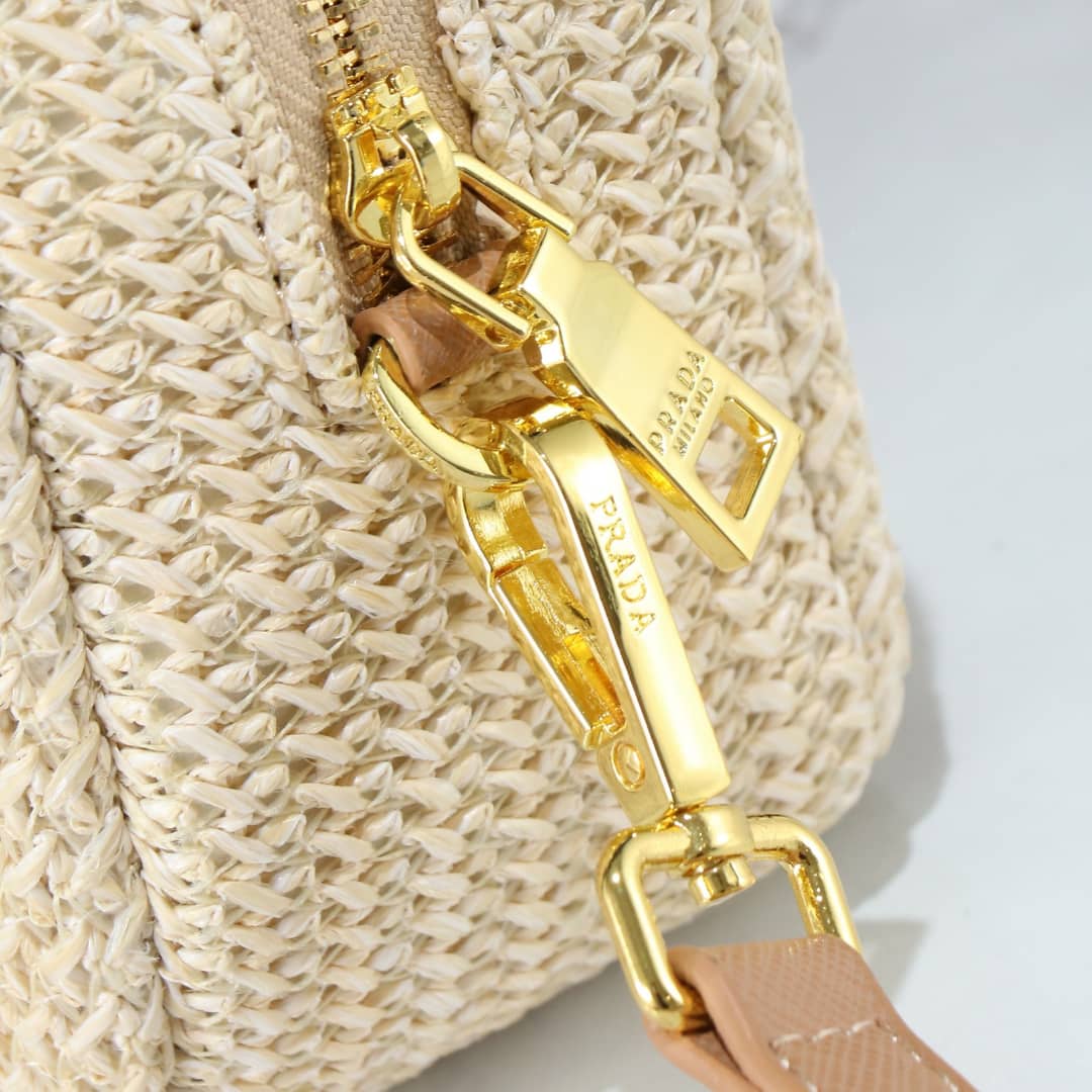 Prada Raffia Crochet Shoulder Bag Natural 20Cm