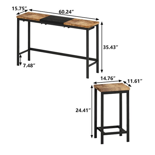 4 Pcs Kitchen Dining Table Set with 1 Table and 3 Stools,Hanging Stool Design,60.24