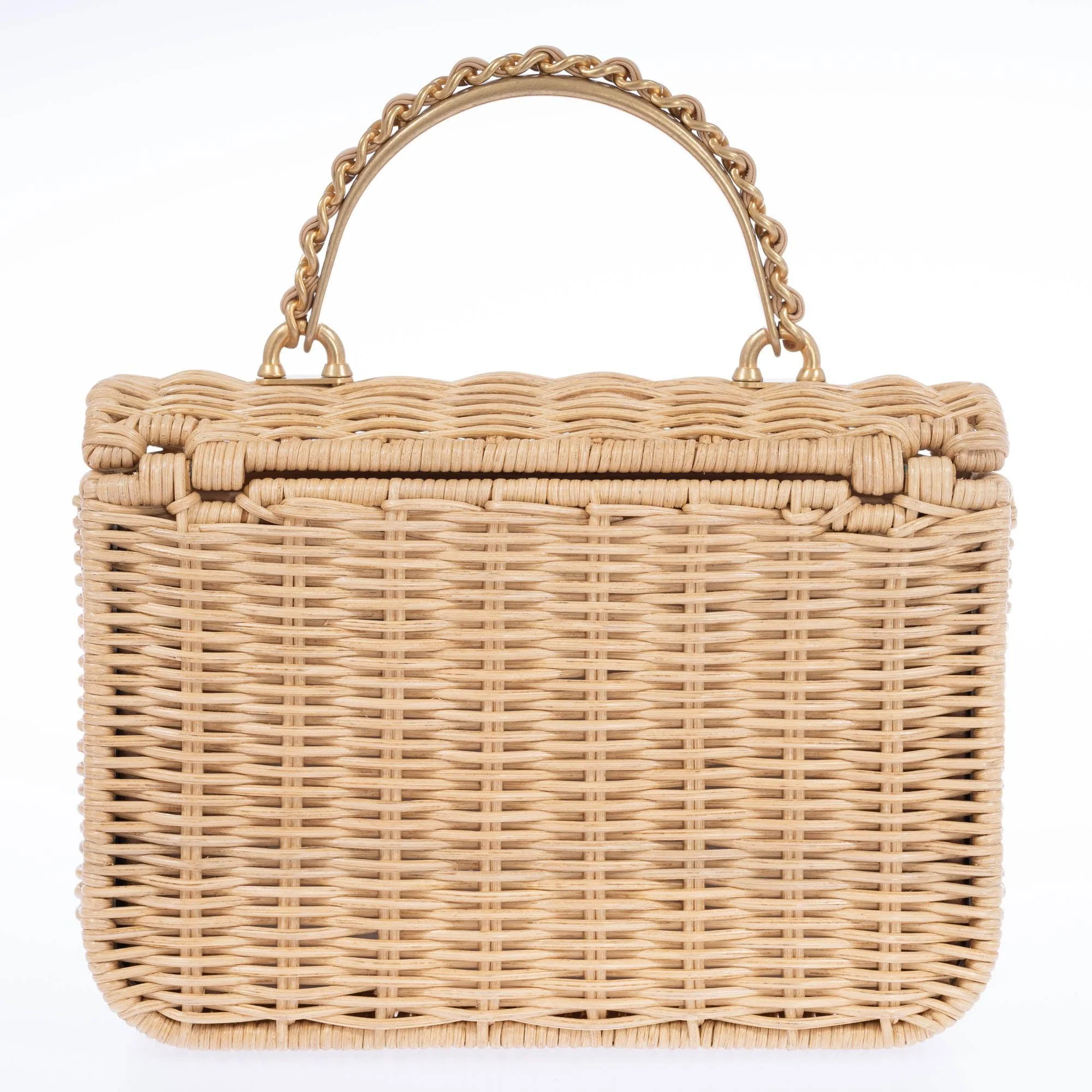 Chanel Mini Flap Bag with Top Handle Beige Braided Rattan Gold-Tone Hardware