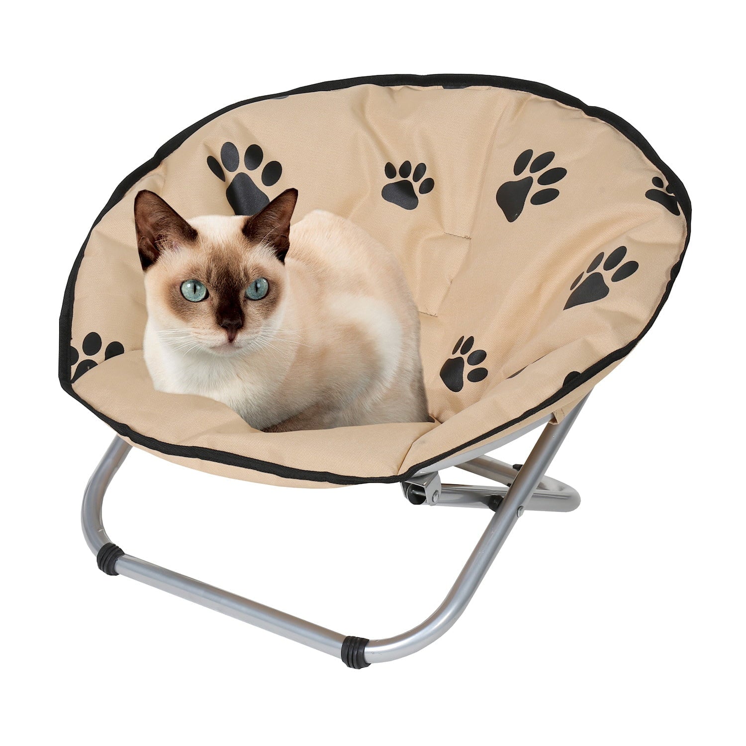 Folding Pet Cot Chair – Elevated Cat Bed, Paw Print Papasan Chair
