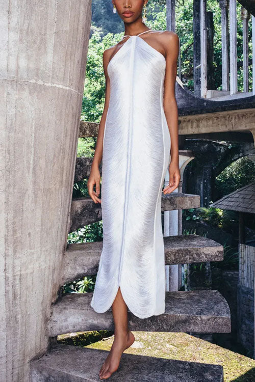 Fringe Halter Maxi Dress | Elegant Evening GownClistos
