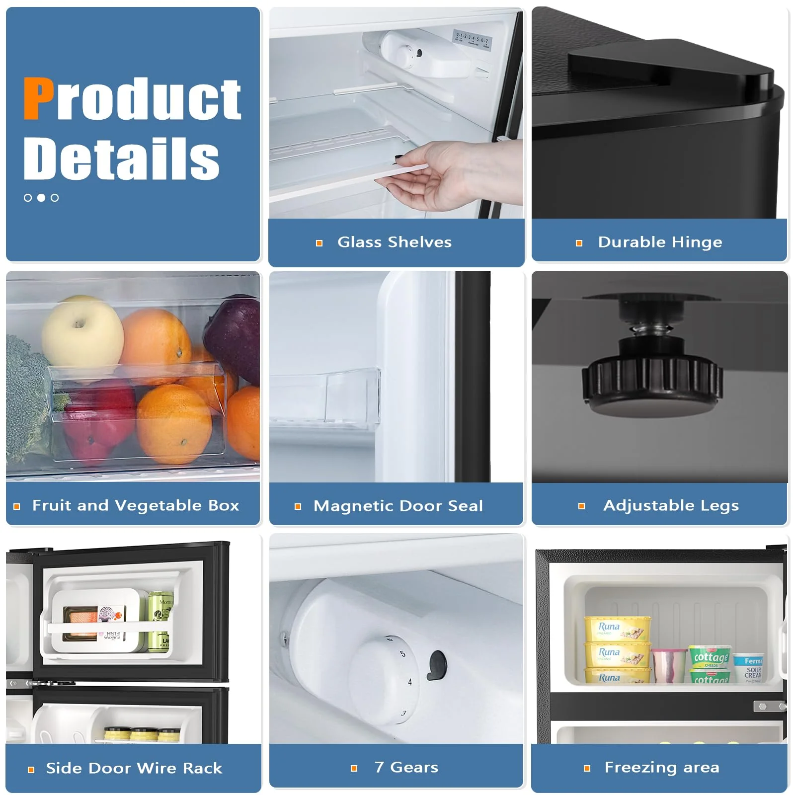 Kismile  Mini Fridge 3.1Cu.Ft Compact Refrigerator 2-Doors Freezer