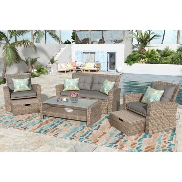 4 Piece Outdoor Conversation Set All Weather Wicker Sectional Sofa with Ottoman