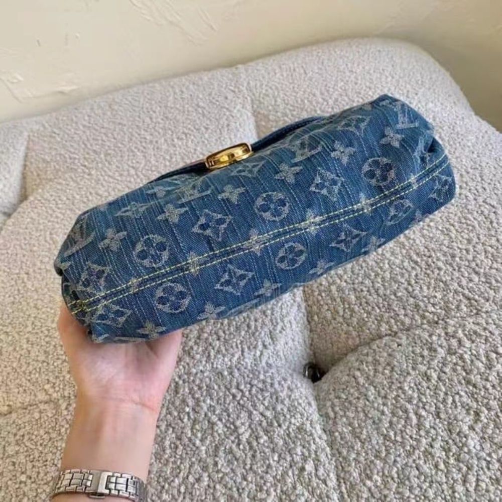 Louis Vuitton Pleaty Handbag Monogram Denim Blue 10.2 Inches M95050