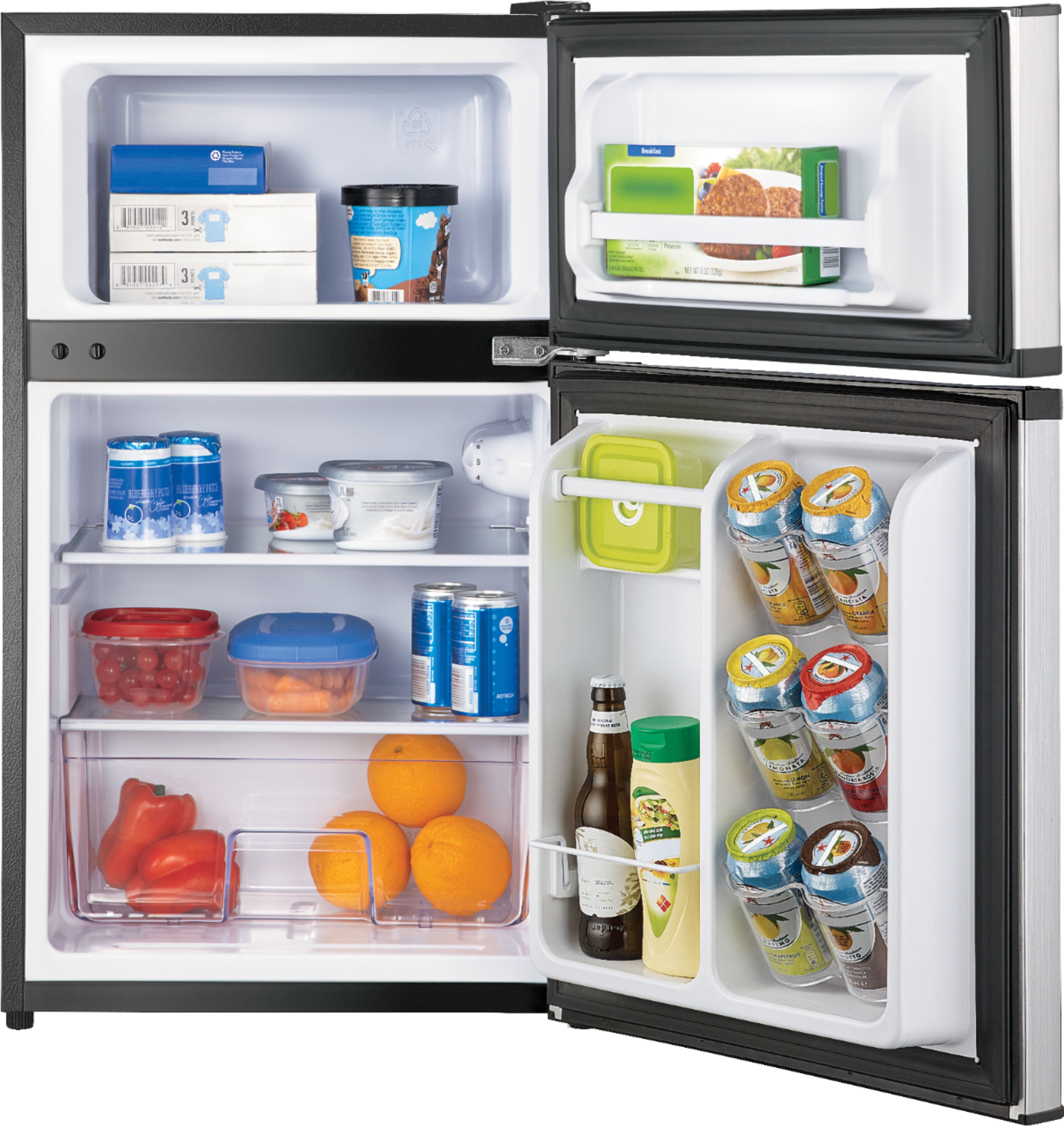 Insignia™ - 3.0 Cu. Ft. Mini Fridge with Top Freezer and ENERGY STAR Certification - Stainless Steel