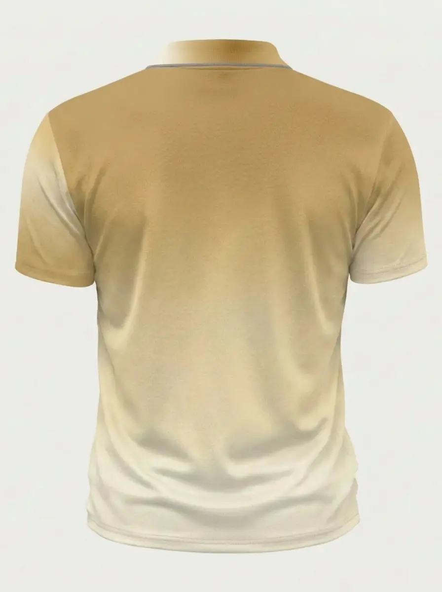 Moisture Wicking Golf Polo 3D Beige to White Ombre Gradient Button Short Sleeve Golf Polo Shirt