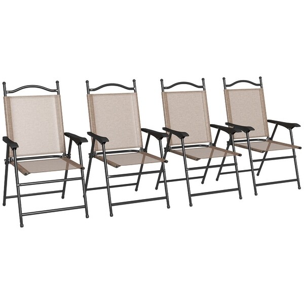 Outsunny Folding Patio Chairs,Set of 4 Camping Chairs with Armrests