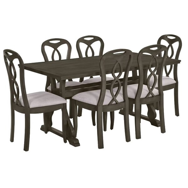 Trestle Dining Table Set with Upholstered Dining Chairs,Smooth Backs