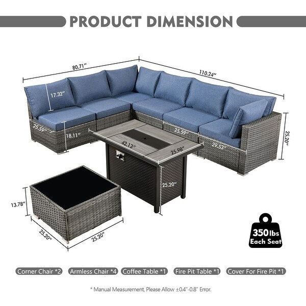 HOOOWOOO 8piece Patio Furniture Set Wicker Sectional Sofa with Fire Pit Table