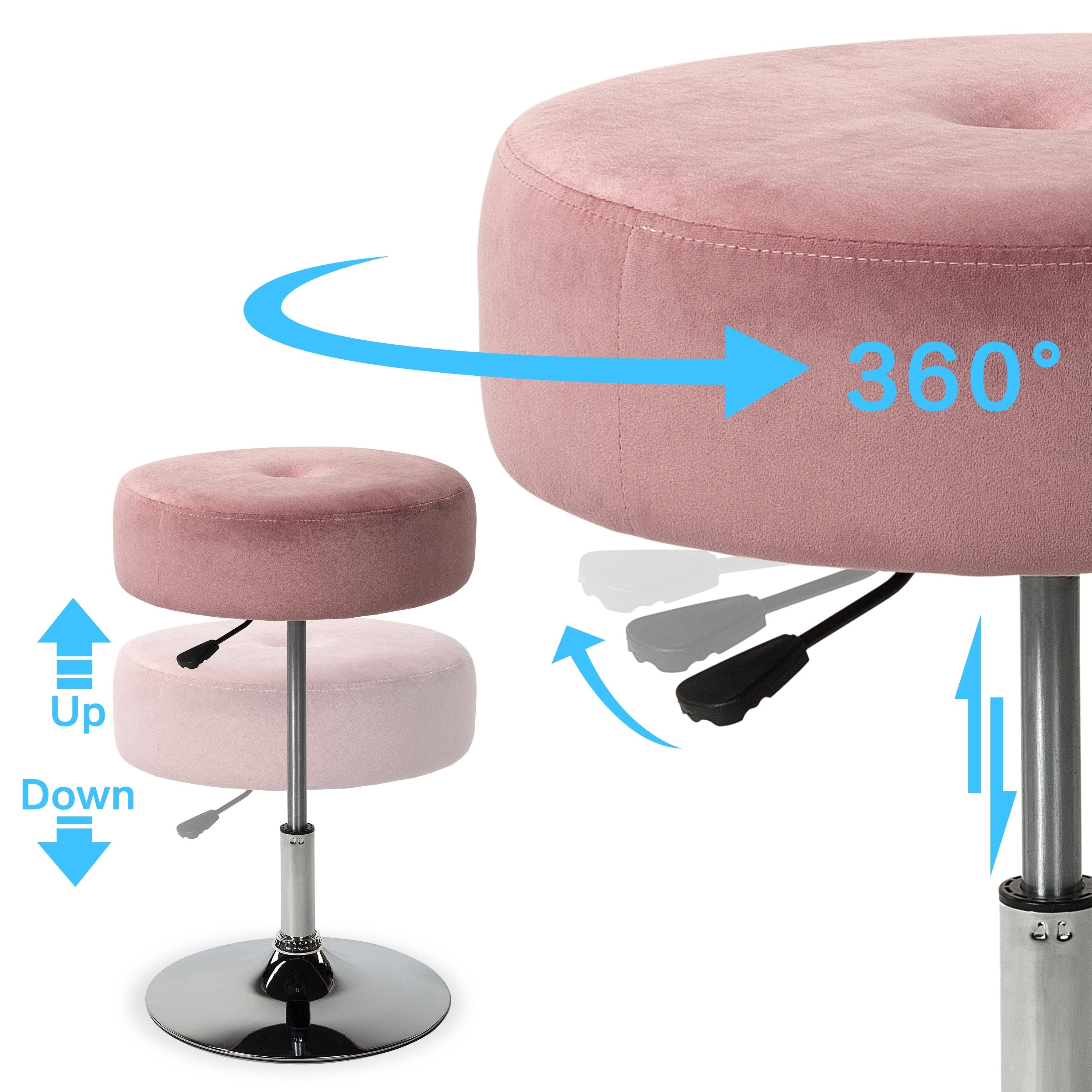 Modern Round Adjustable Height Velvet Swivel Stool - Set of 2 - Gray