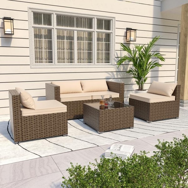 5Piece Patio Wicker Rattan Sectional Sofa Set