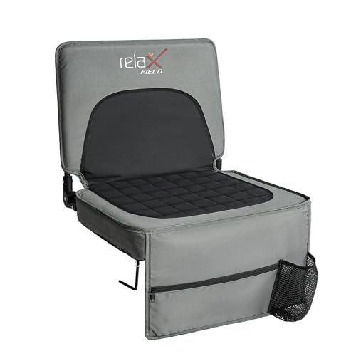 Stadium Seats with Back Support and Cushion, Folding Stadium Chair Includes Shoulder Strap and Cup Holder, Portable Bleacher Chairs for Sports Events