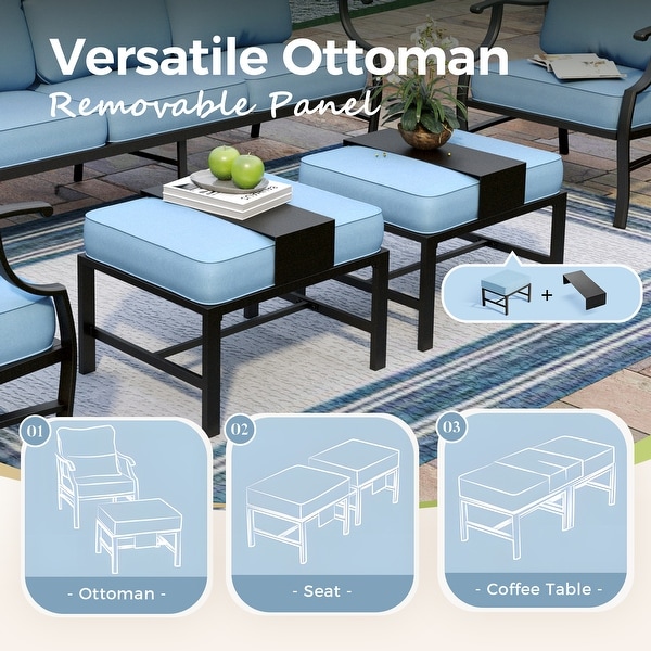 MAISON ARTS 6/7Piece Patio Conversation Sets,Sofa Set with 2/4 x Single Chairs,1 x 3seater Sofa and Coffee Table/Ottomans
