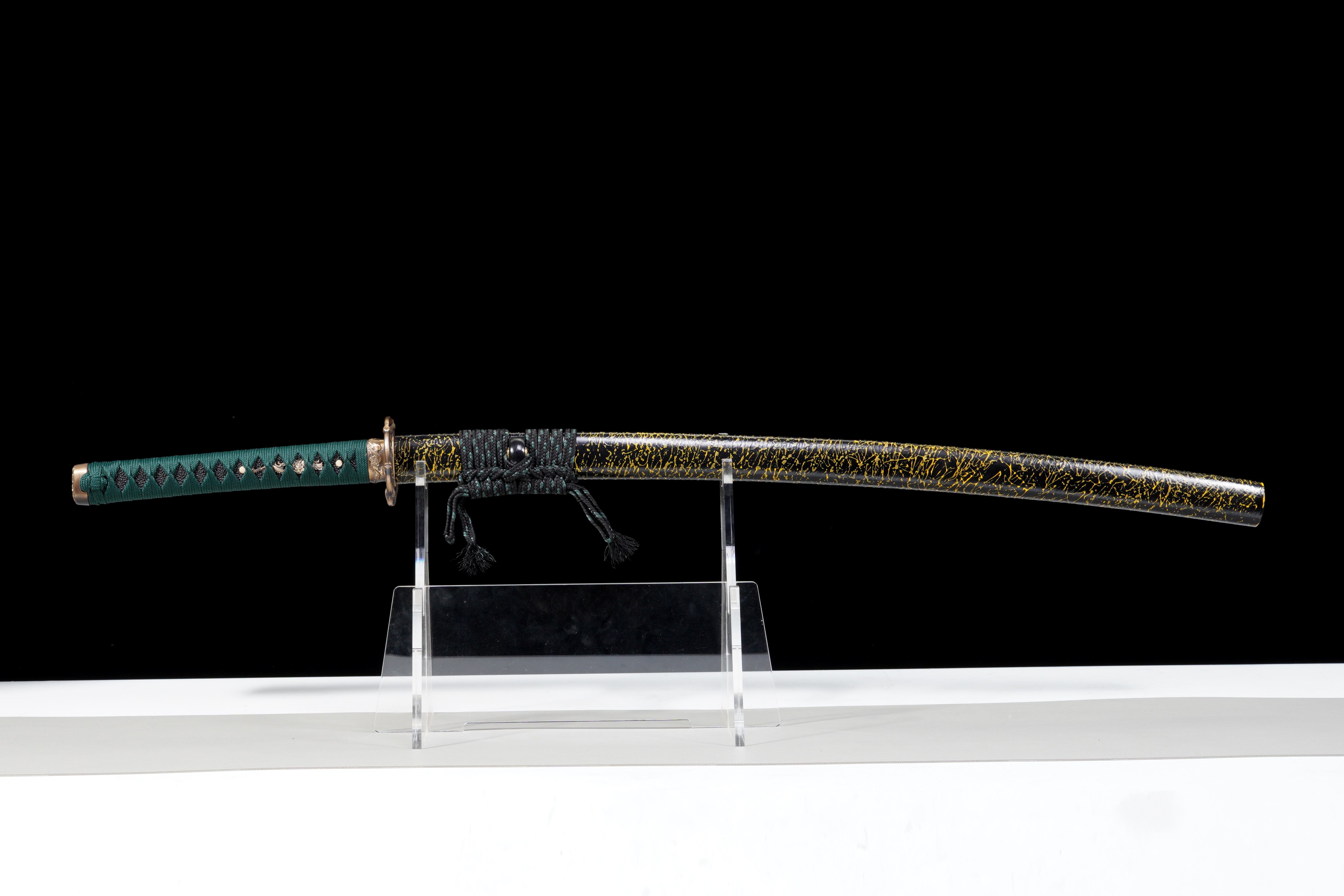 Handmade Katana Damascus Gold Blade Copper Tsuba Jade Shadow Full Tang