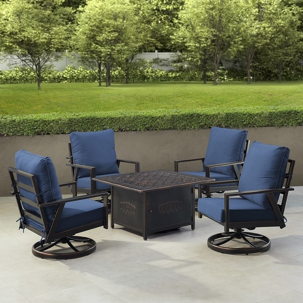 Black Aluminum Fire Table Set with Four Club Chairs