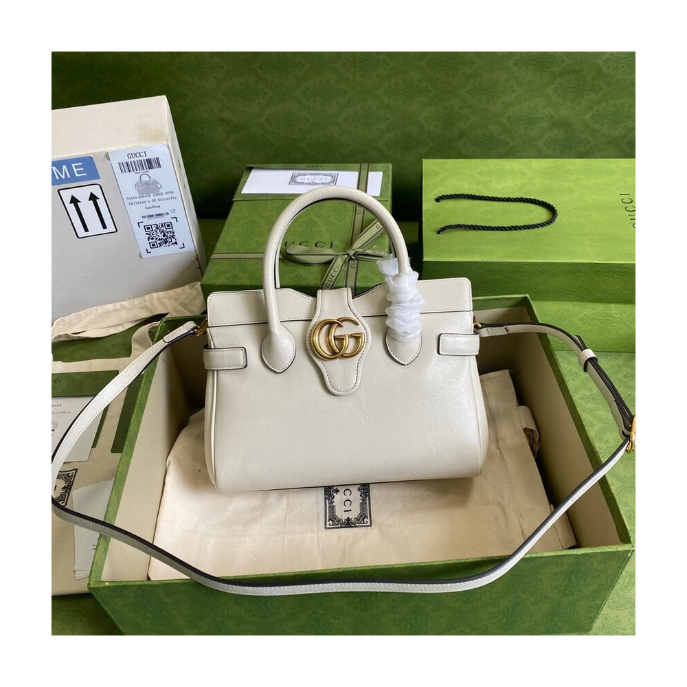 Gucci Small Top Handle Bag with Double G in White Leather