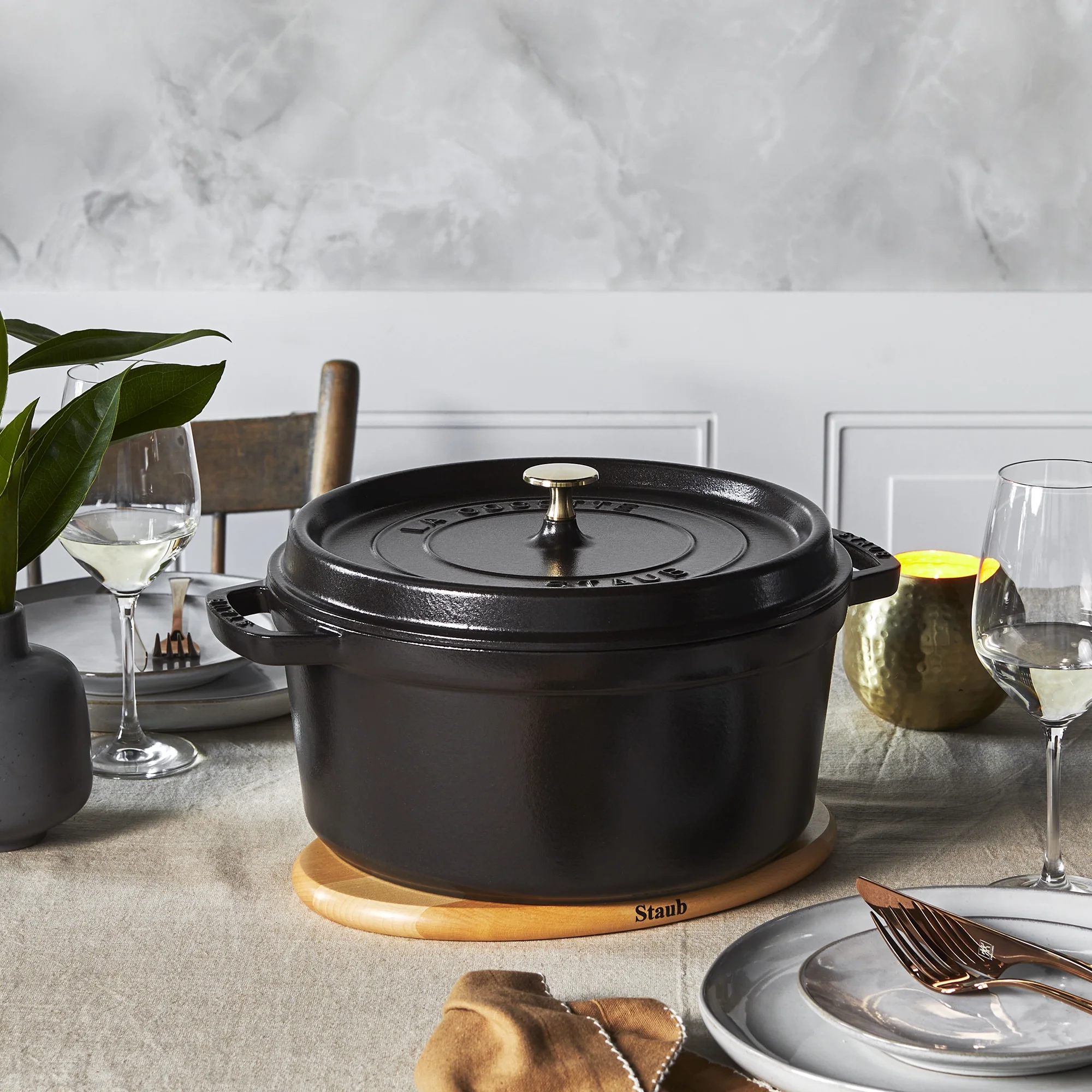 Staub Cast Iron 7-qt Round Cocotte - Black Matte