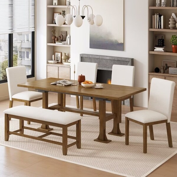 Extendable Dining Table Set,with Removable Leaf and Upholstered Chairs