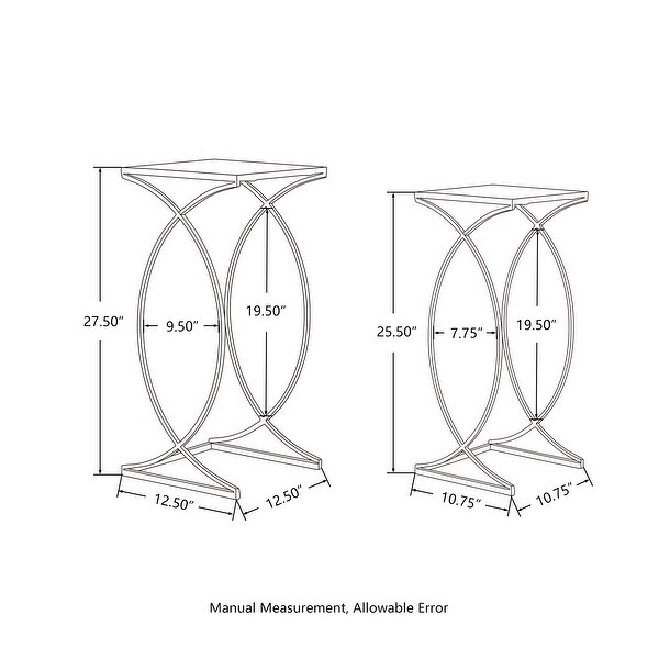 Glitzhome Set of 2 Modern Glam Glass Top Nesting Side Table