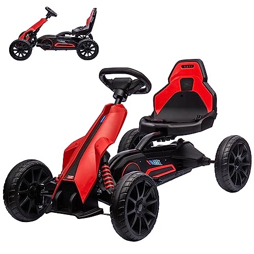 12V Electric Go Kart for Kids,7Ah Battery Powered Car for Toddlers, Adjustable Seat, High/Low Variable Speeds,EVA Wheels, Outdoor Ride On Toy Vehicle Gift for 3-6 Years,Red
