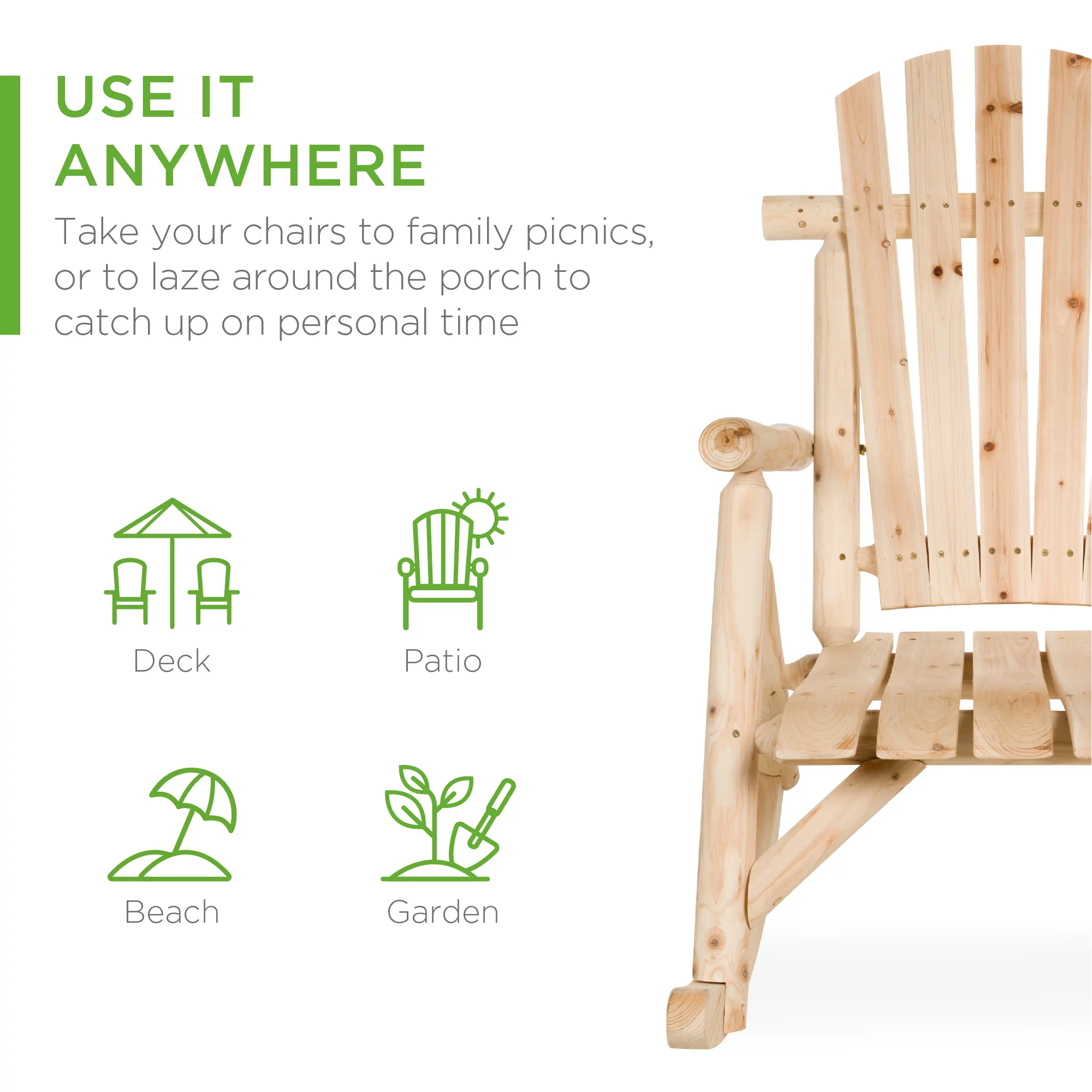 Best Choice Products Wooden Rocking Chair Outdoor Wood Rocker Adirondack Lounger Patio Accent Furniture - Natural Finish