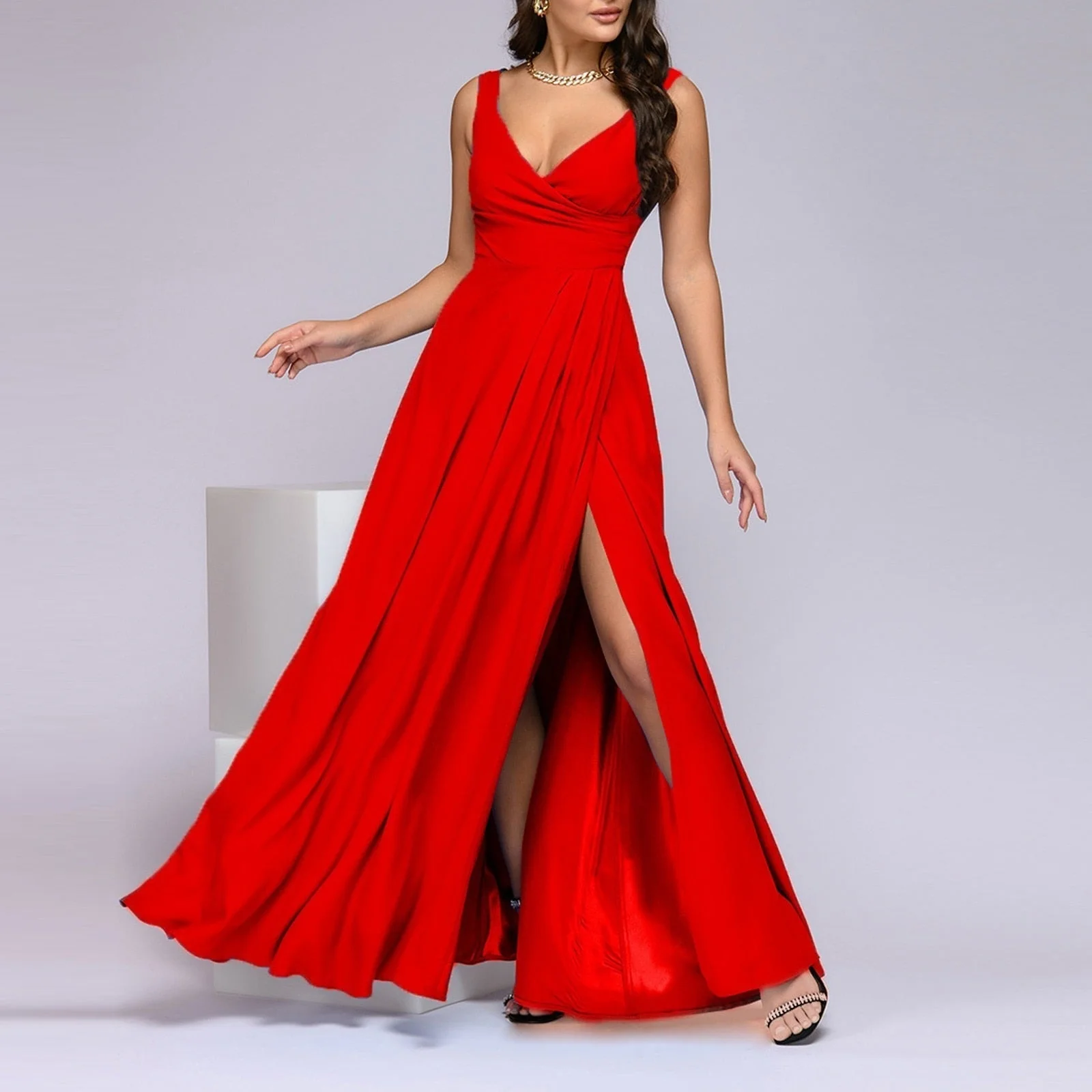 Elegant V-Neck Slit Maxi DressClistos