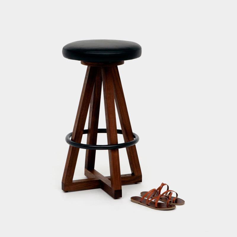 X3 30x22 Swivel Bar Stool ARTLESS Walnut/Brass/Saddle 30x22H x 18x22W x 18x22D