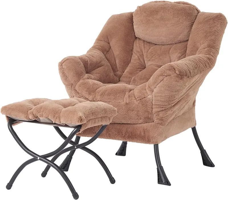 Tiita Modern Lazy Lounge Chair with Matching Ottoman – Large Leisure Armchair Set
