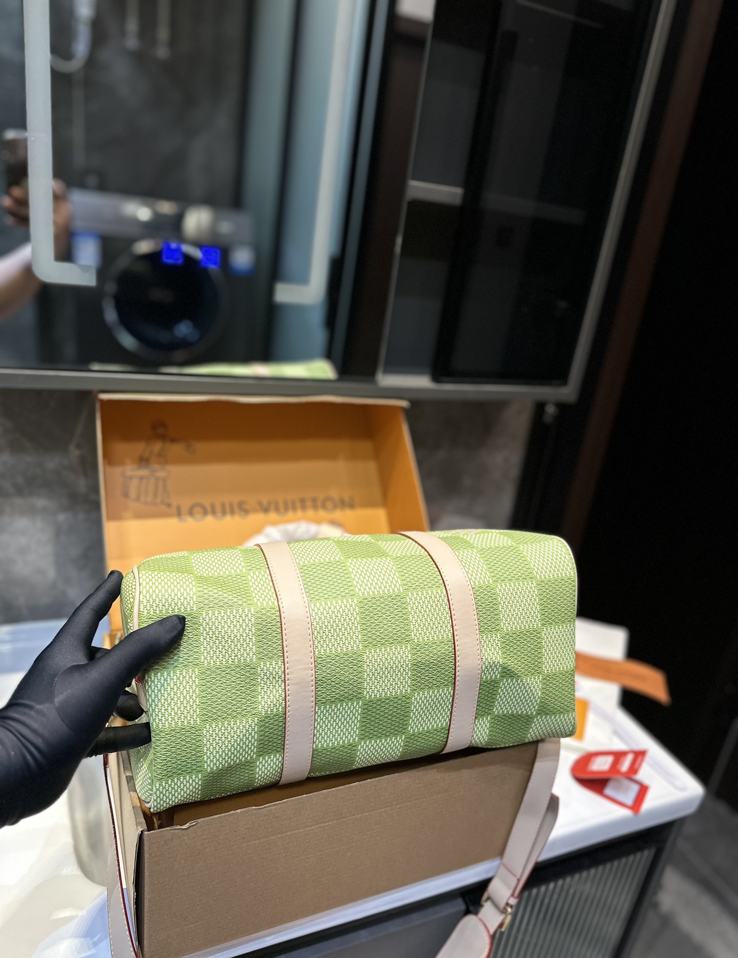 Louis Vuitton Keepall Bandouli Re Damier Canvas Green 35Cm N40671