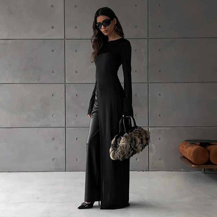 Asymmetric Slit Maxi Dress | Long Sleeve BodyconClistos