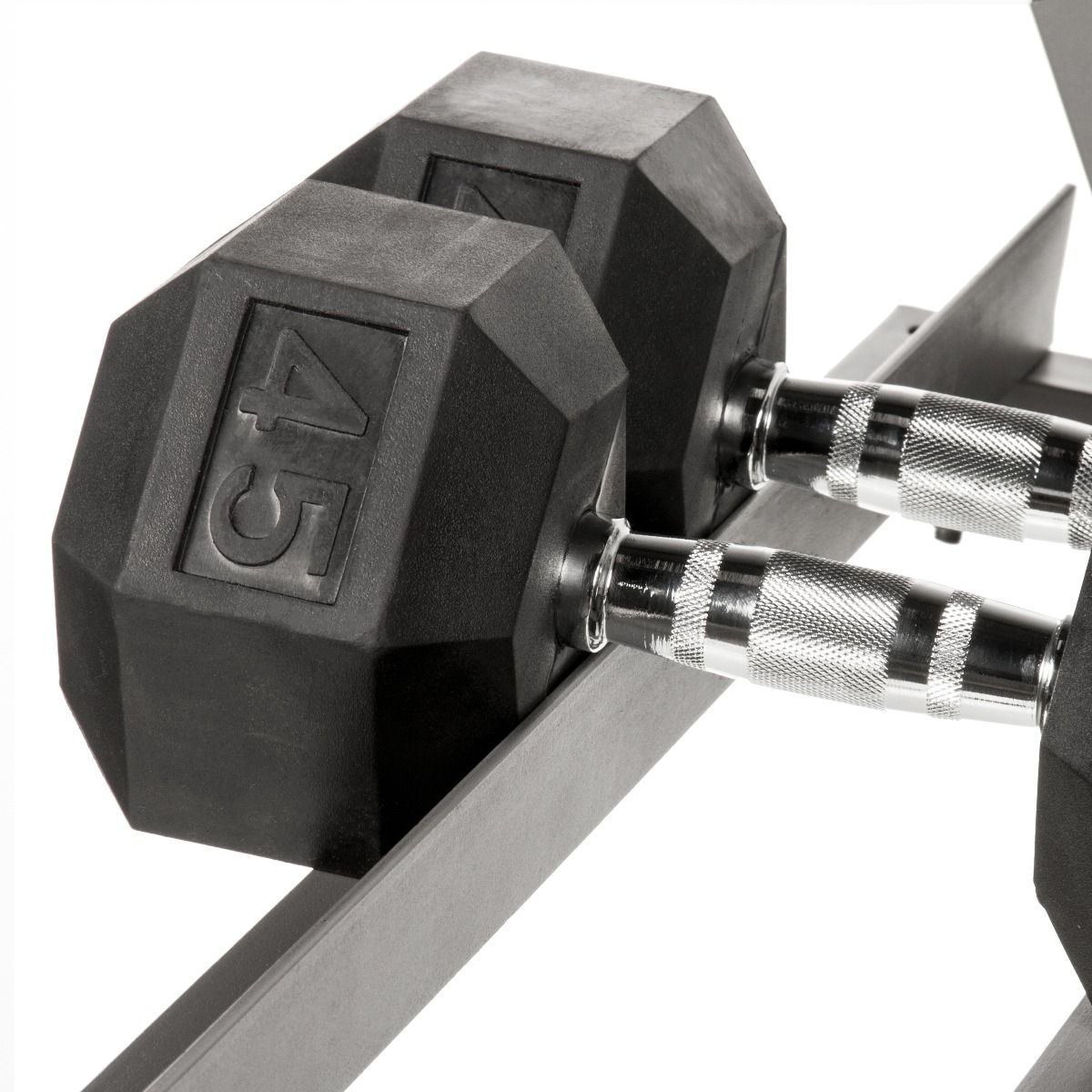 Better Body Rubber Hex Dumbbell Set + Weight Rack | 5-50lbs