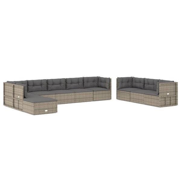 vidaXL 9 Piece Patio Lounge Set with Cushions Gray Poly Rattan