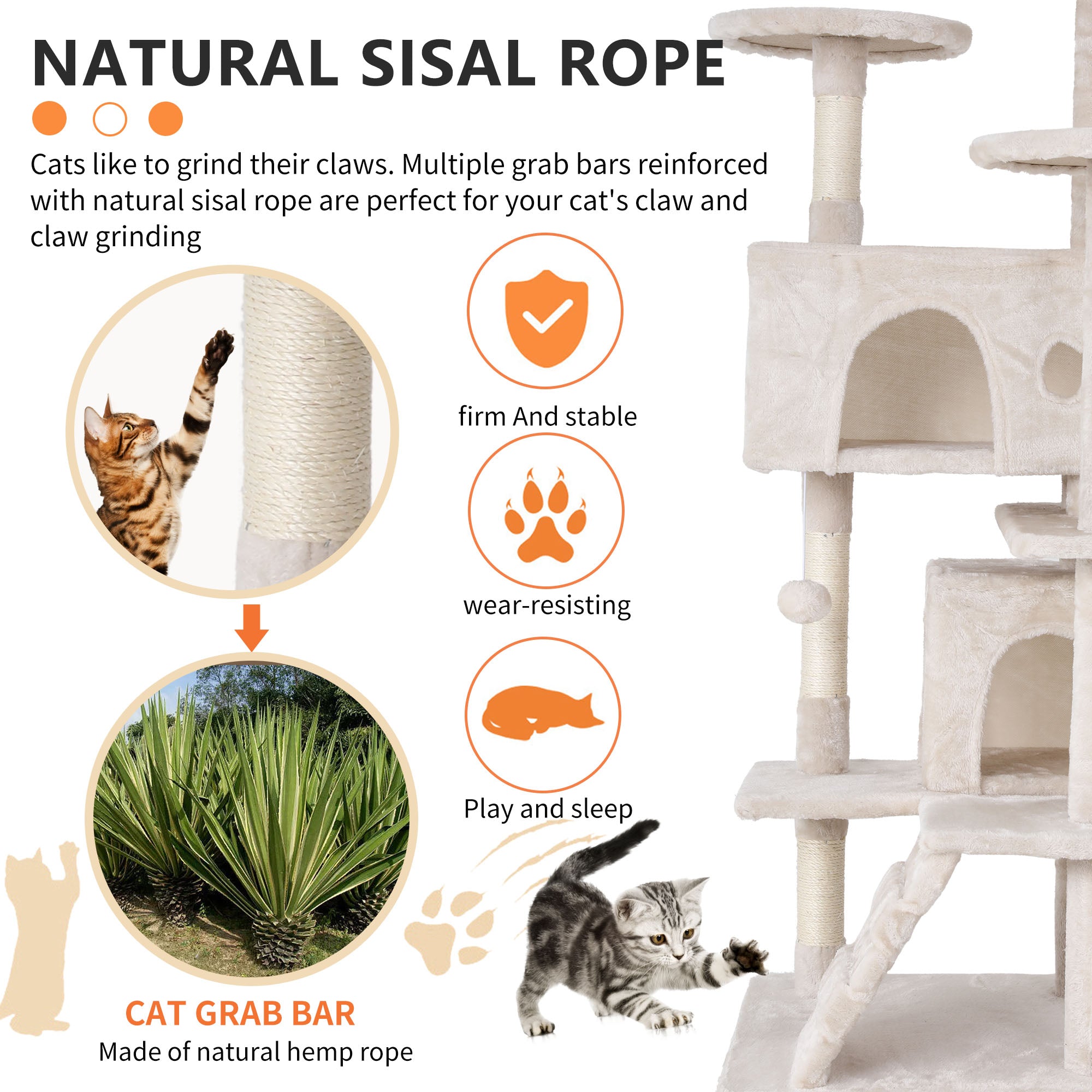 Dkelincs 54 inch Cat Trees and Towers for Indoor Cats, Cat Condo Scratching Post for Adult Cats, Multi-Level Cat Towers for Small Cats, Beige