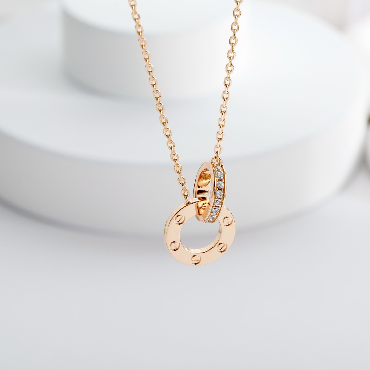 Cartier's Small Biscuit Double Ring Full Diamond Necklace - cnluxepick