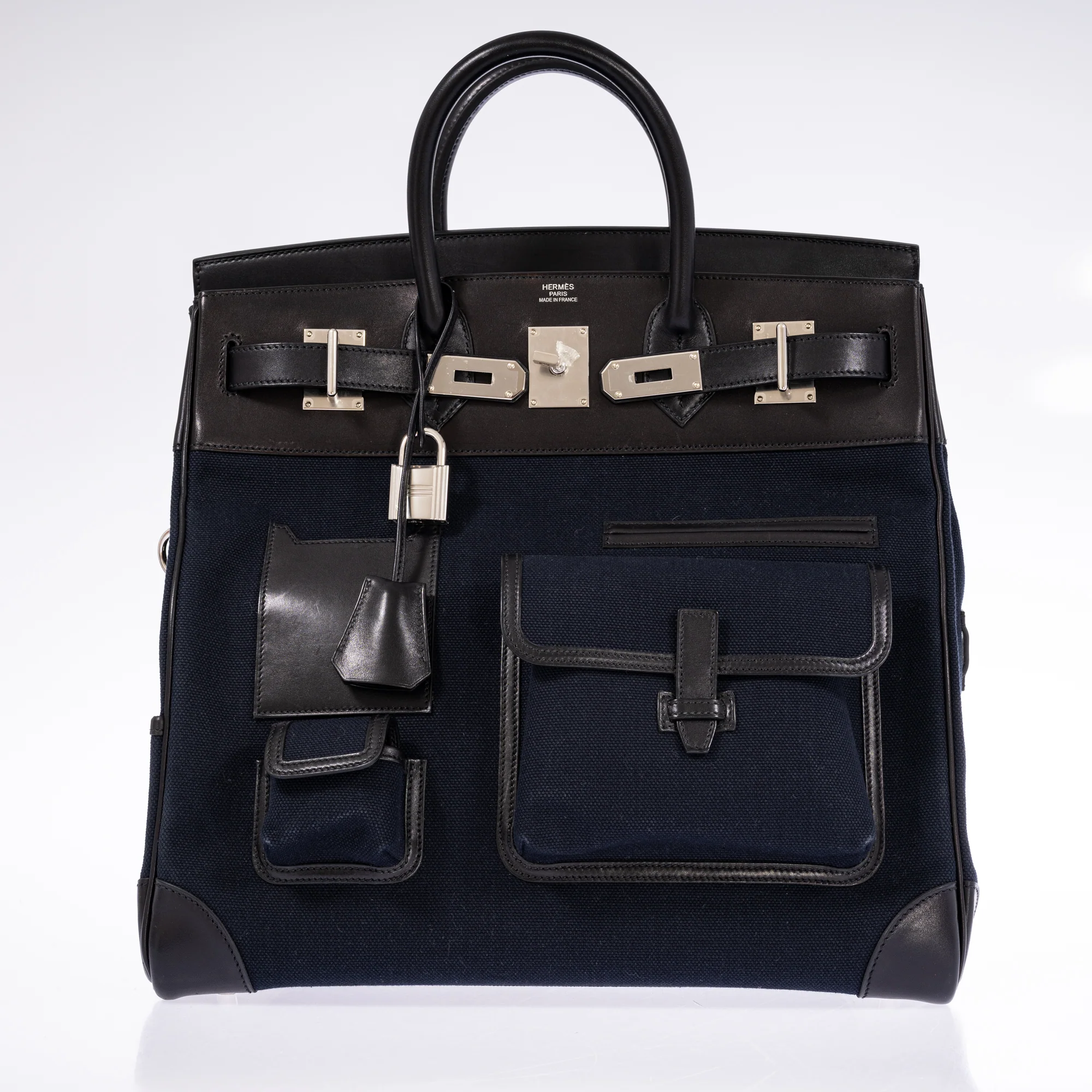 Hermès Cargo HAC Hermès Bleu Marine Toile & Black Box Calf Cargo