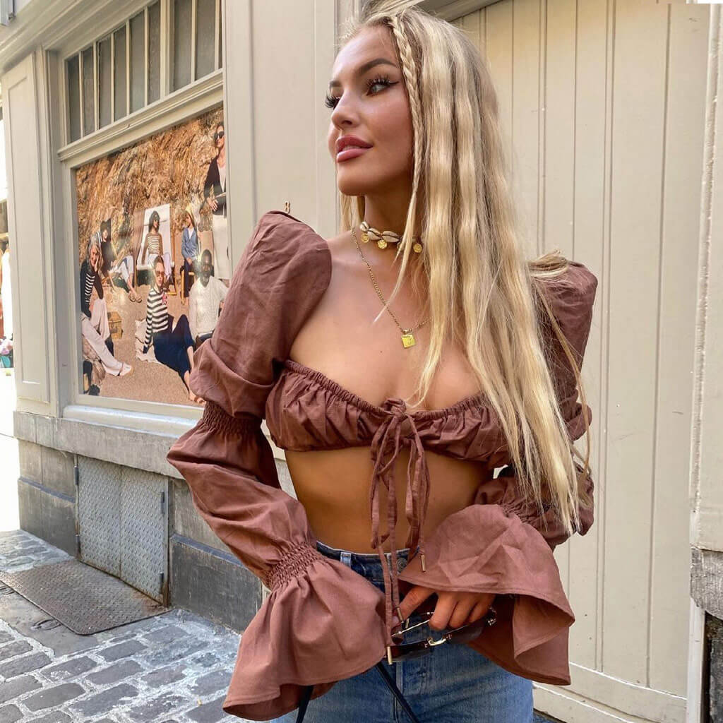 Puff Sleeve Ruched Crop TopClistos