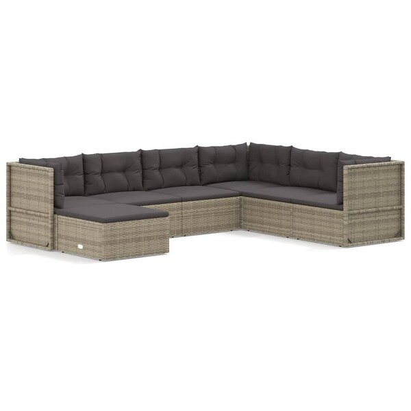 vidaXL 5 Piece Patio Lounge Set with Cushions Gray Poly Rattan