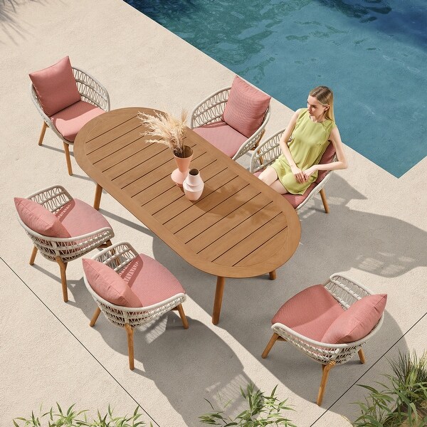 HIGOLD Vasca Outdoor Patio Dining Set,7Piece Teak Outdoor Furniture