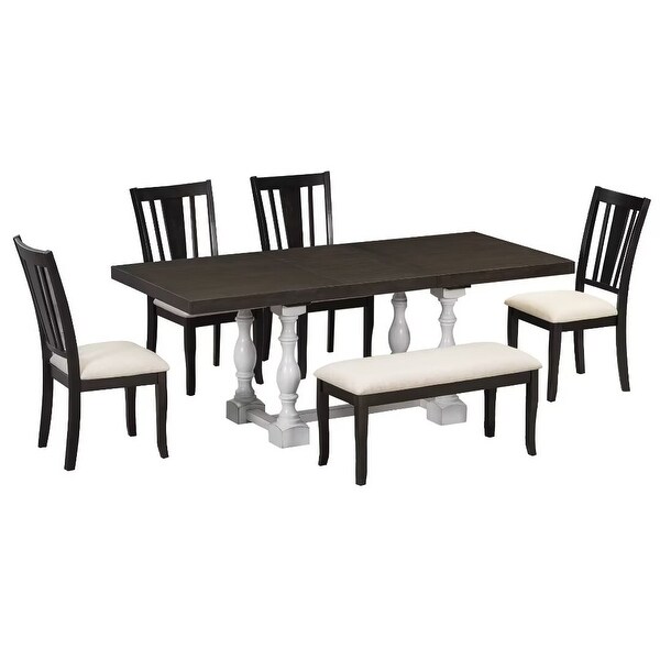 Extendable Dining Table Set with Removable Leaf,Padded Chairs and Bench
