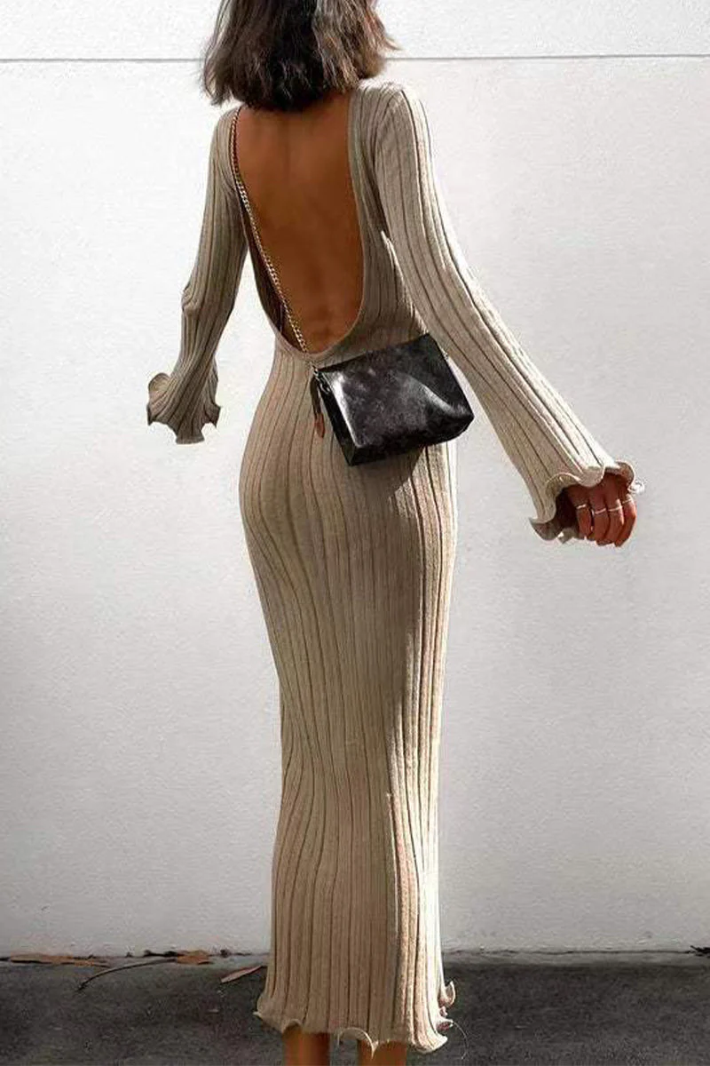 Sexy Solid Backless U Neck Wrapped Skirt DressesClistos