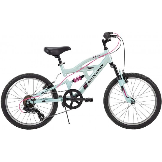 Kids Aluminum Mountain Bike, Girls, Dual Suspension, 6-Speed 20inch, RTX, Ice Blue