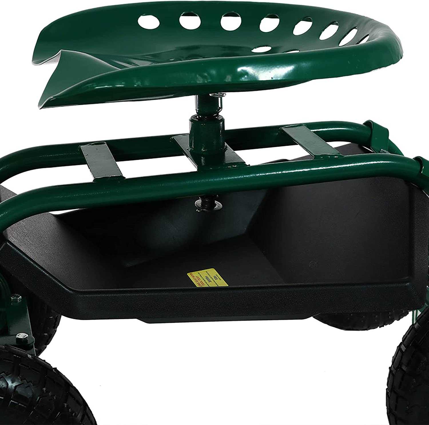 Sunnydaze Garden Cart Rolling Scooter with Extendable Steer Handle, Swivel Seat and Utility Tool Tray, Green