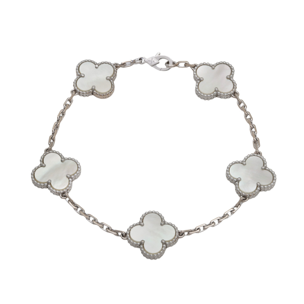 Van Cleef & Arpels Vintage Alhambra 5 Motifs Bracelet 18K White Gold Mother of Pearl VCARF48400