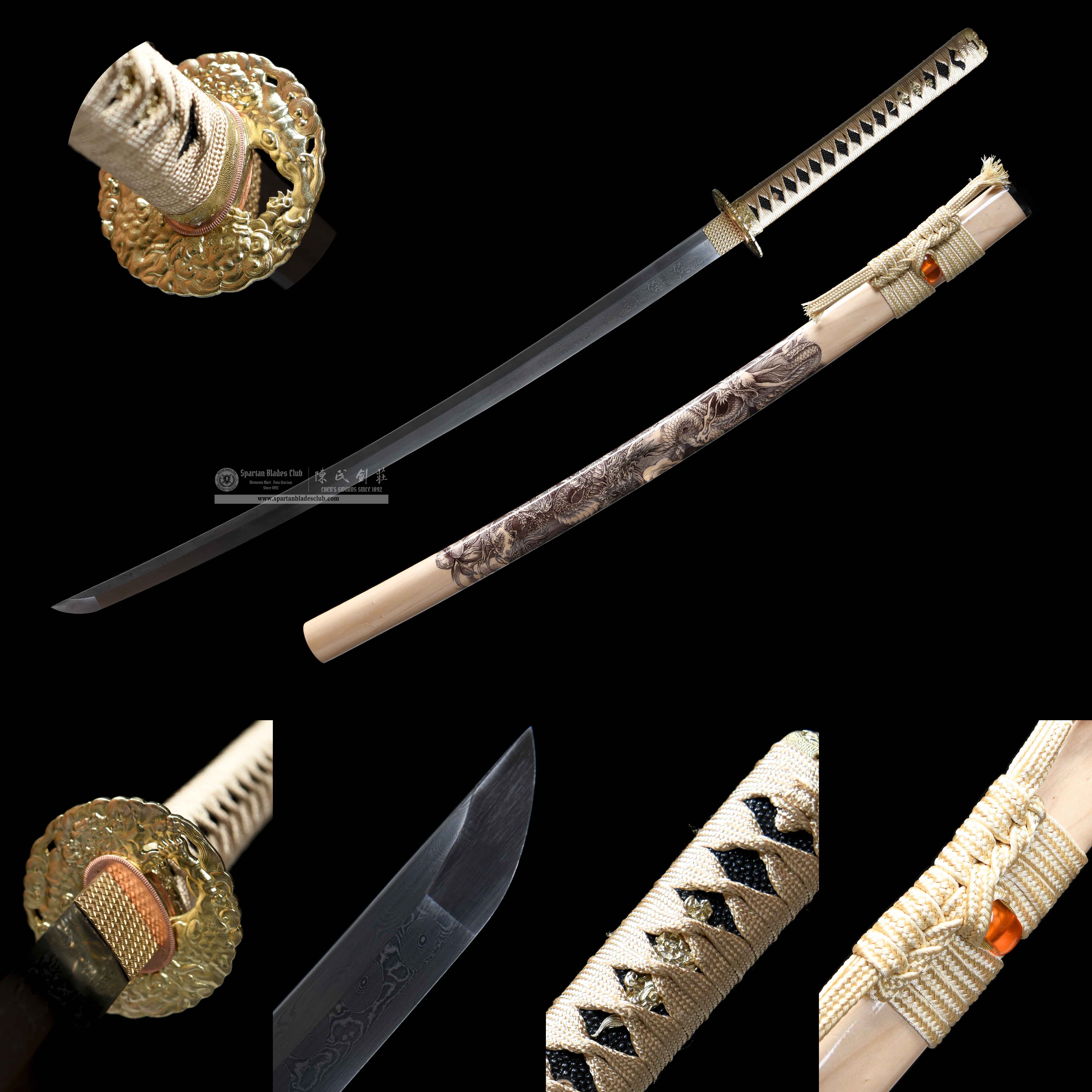 HY185 | Sujin Chenyuan | Katana | Damascus Steel | Loong(Chinese Dragon) | Battle-Ready | Full-tang | Spartan Blades Club | CHEN'S SWORDS 1892 - Spartan Blades Club - 陳氏劍莊1892