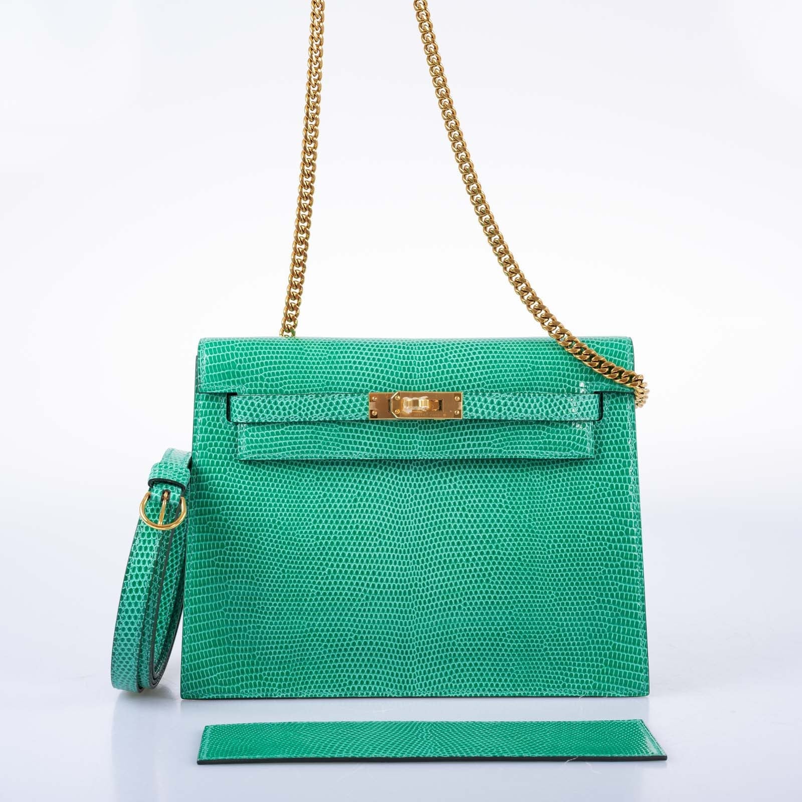 Hermès  Kelly Danse II Menthe Shiny Nilo Lizard Gold Hardware
