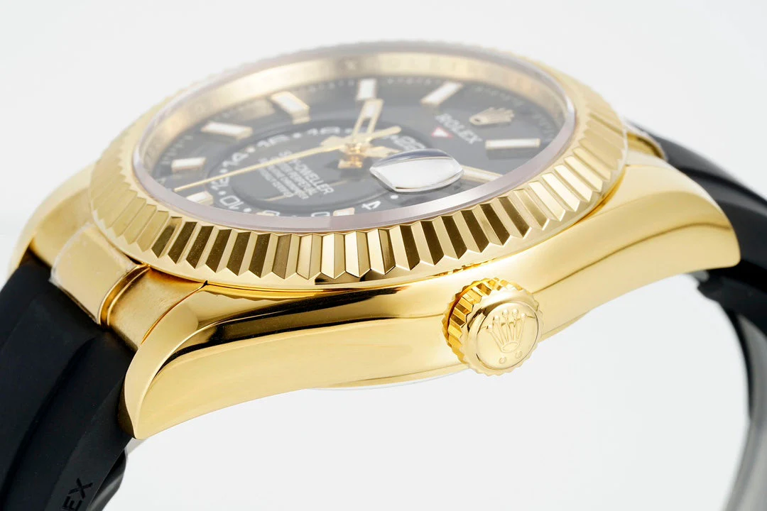 Rolex Sky-Dweller 42mm Gold Case Black Dial Rubber Strap