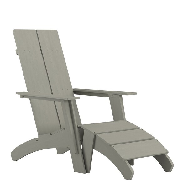 Modern AllWeather Dual Slat Adirondack Style Chair with Footrest