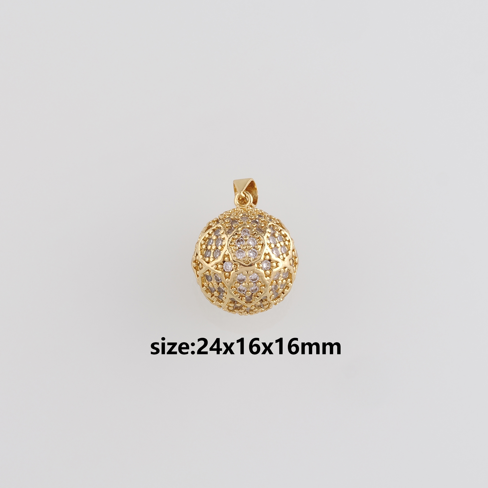 18K Gold Filled Round Pendant,CZ Micro Pave Round Ball Earrings Necklace for DIY Jewelry Making Supply